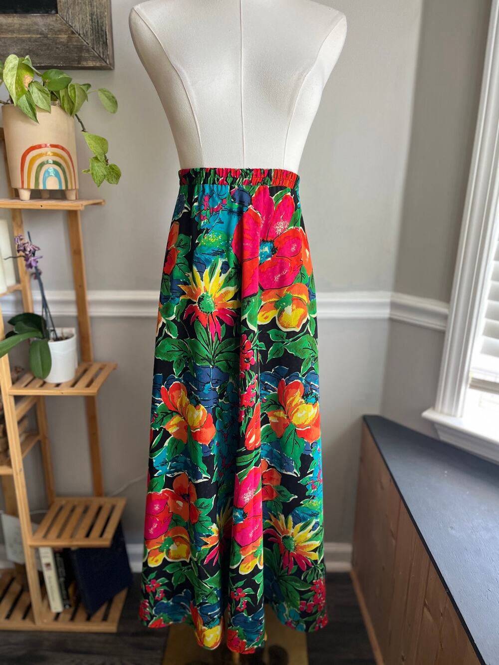 Vintage 90s Reversible Maxi Skirt Floral Polka Dot Multicolor Size 3X